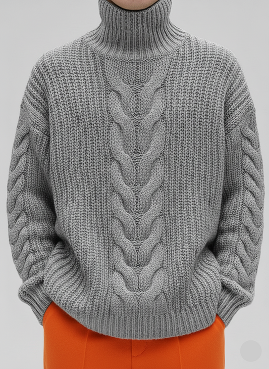 Men’s Oversized Hand Knit Turtleneck 43A | Grey