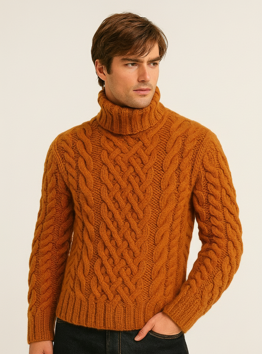 Men’s Cable Hand Knit Turtleneck Sweater 37A