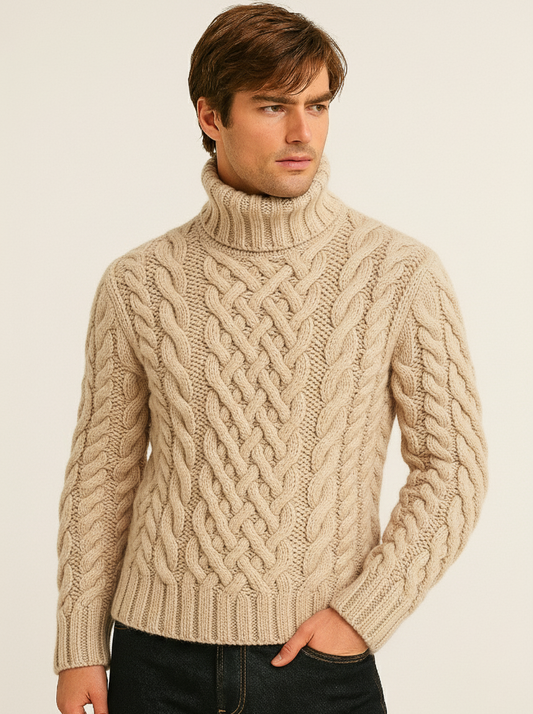 Men’s Hand Knit Everyday Wear Turtleneck Sweater 42A | Beige