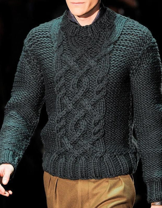 Classic Hand Knit Wool Crewneck Sweater 5A | Men's Winter Essential