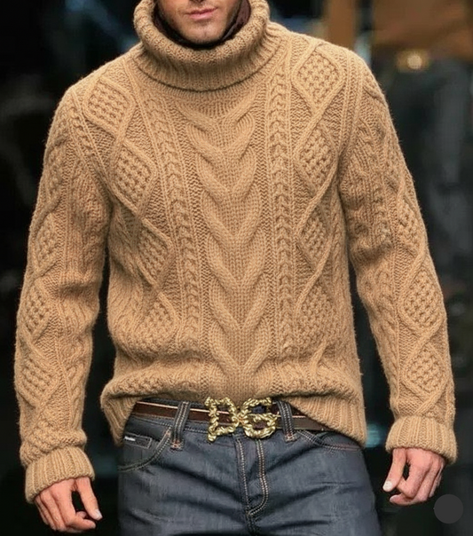 Men’s Classic Aran Hand Knit Turtleneck 26A | Beige