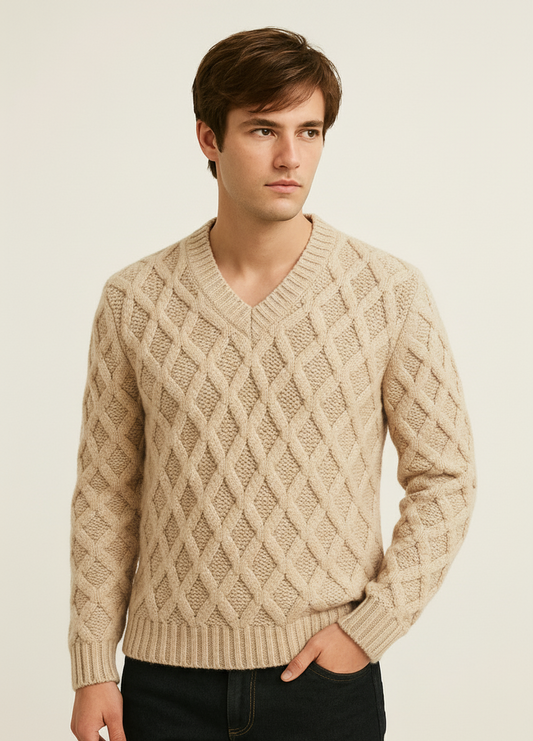 Men’s Eco-Friendly Hand-Knit Organic Wool Sweater 12A