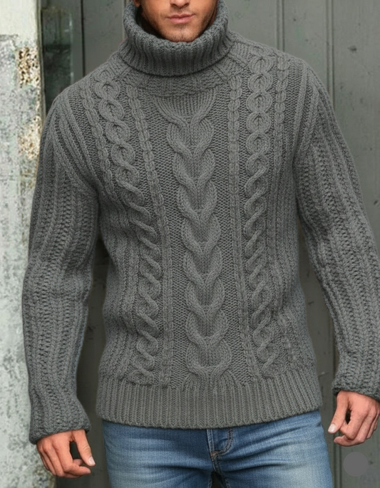 Men’s Luxury Cable Hand Knit Turtleneck Sweater 46A | Grey