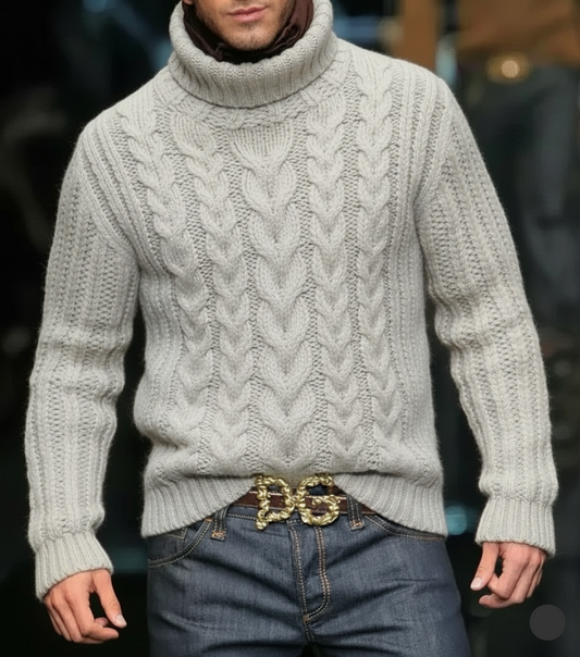 Men’s Luxury Hand Knit Turtleneck Sweater 45A | Light Grey