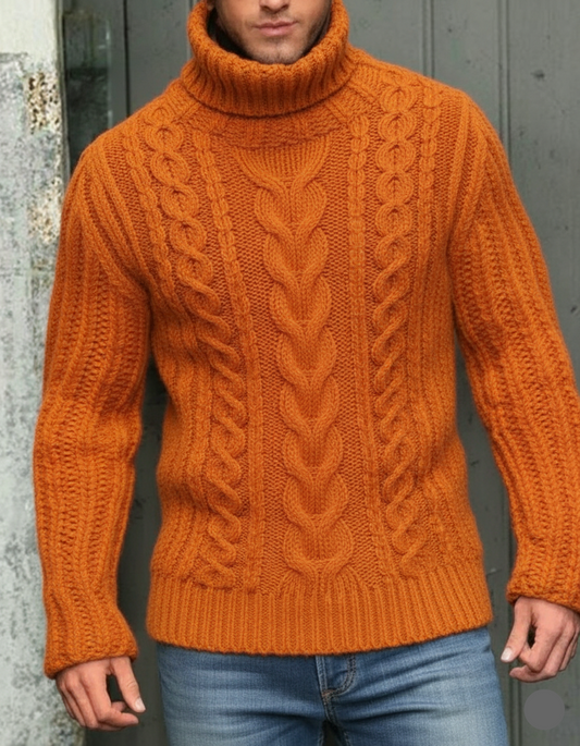 Men’s Luxury Cable Hand Knit Turtleneck Sweater 35A
