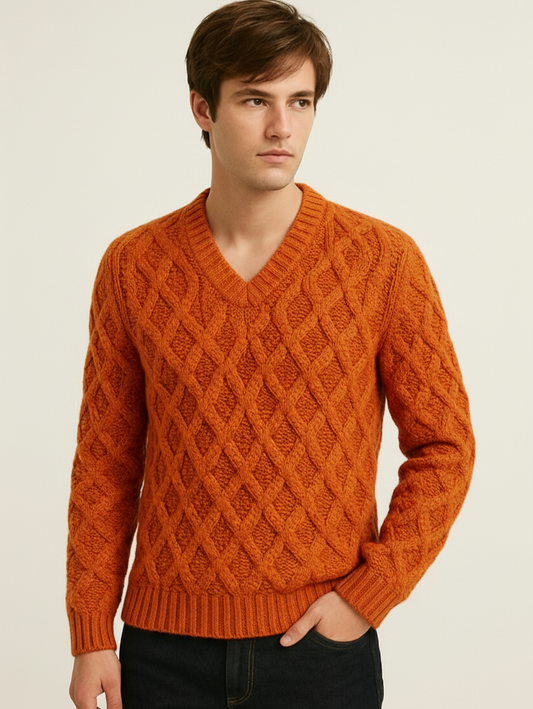 Men’s Everyday Wear V-neck Sweater 40A | Orange