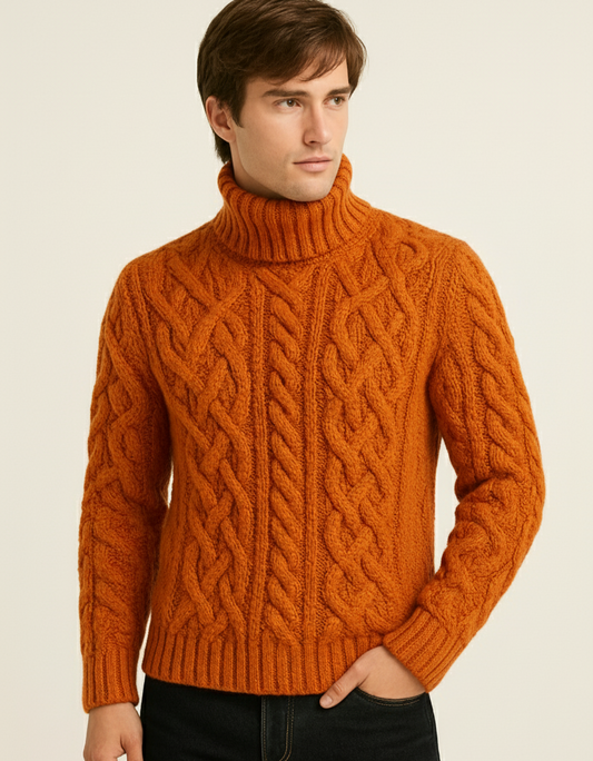 Men’s Cable Hand Knit Turtleneck Sweater 36A