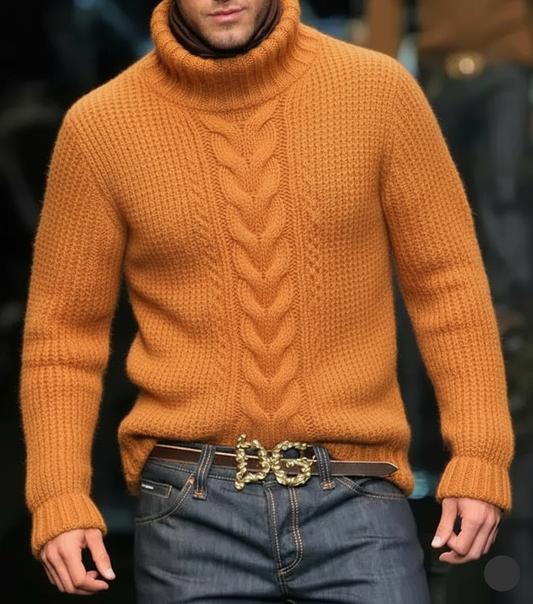 Men’s Classic Hand Knit Turtleneck Sweater 22A | Orange