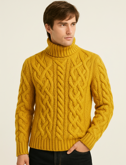 Men’s Hand Knit Everyday Wear Turtleneck Sweater 41A | Yellow