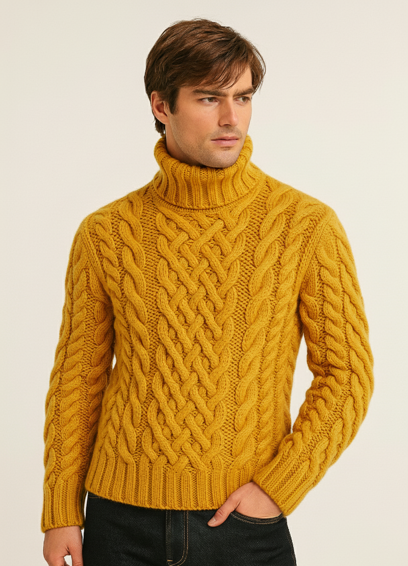 Men’s 100% Wool Hand Knit Turtleneck 23A — Slim Fit
