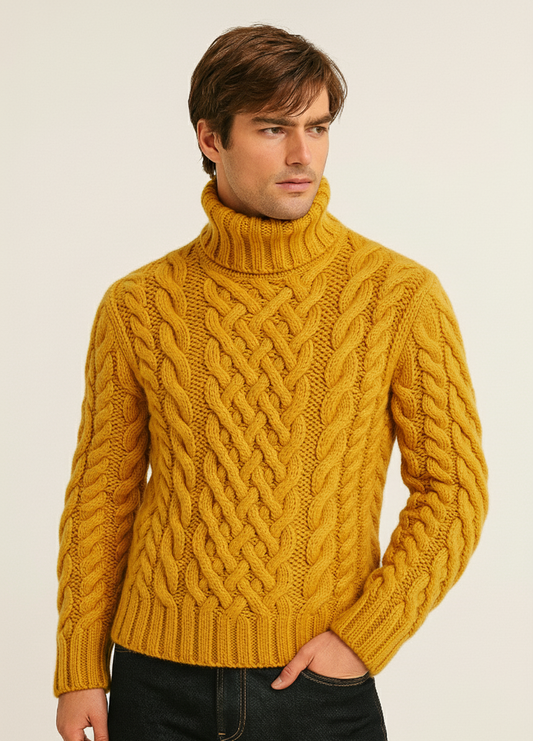 Men’s 100% Wool Hand Knit Turtleneck 23A — Slim Fit